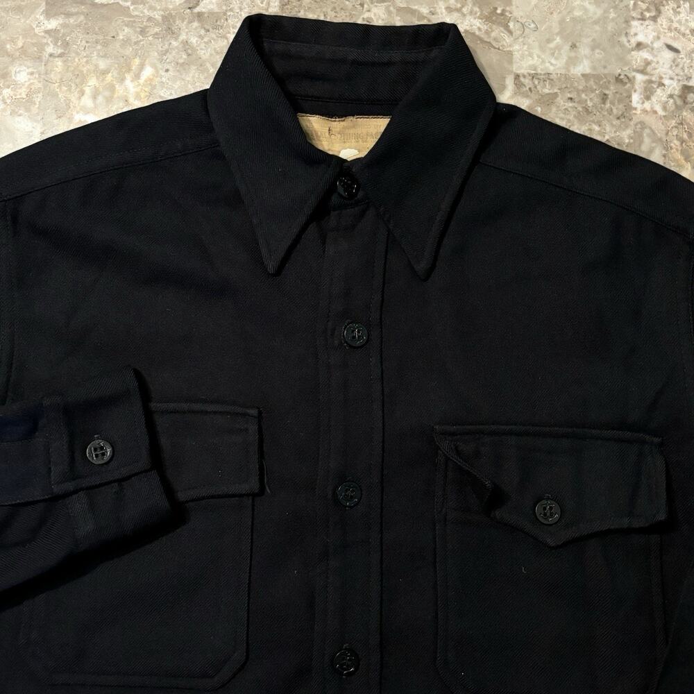 US Naval Clothing Factory Shirt Mens 14.5 Black Herringbone Anchor Button